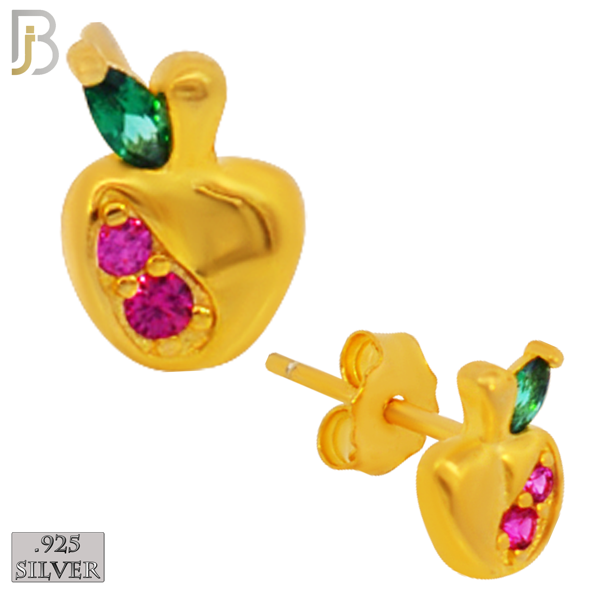 925-ES205 - .925 Sterling Silver Apple Design Earring Stud with Fuchsia Zircon image 2