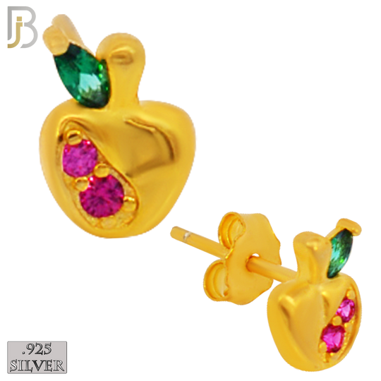 925-ES205 - .925 Sterling Silver Apple Design Earring Stud with Fuchsia Zircon image 2
