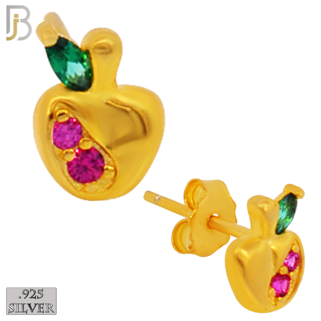 925-ES205 - .925 Sterling Silver Apple Design Earring Stud with Fuchsia Zircon image 2