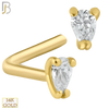 14-NR32L- 14k Solid Gold L Shape Nose Ring with Tear Drop Shape CZ in Prong Setting image 0