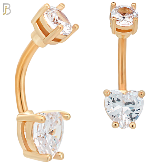 NB06R - 316L Stainless Steel Rose Gold Plated Heart Prong Setting Zircon  Banana Belly Navel Ring  (PACK OF 6) image 0