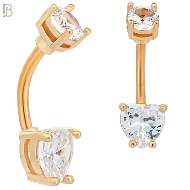 NB06R - 316L Stainless Steel Rose Gold Plated Heart Prong Setting Zircon  Banana Belly Navel Ring  (PACK OF 6) image 0