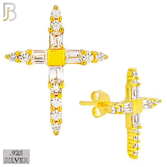925-ES270 - .925 Sterling Silver Pointed Cross with Zircon Design Earrings Stud image 2