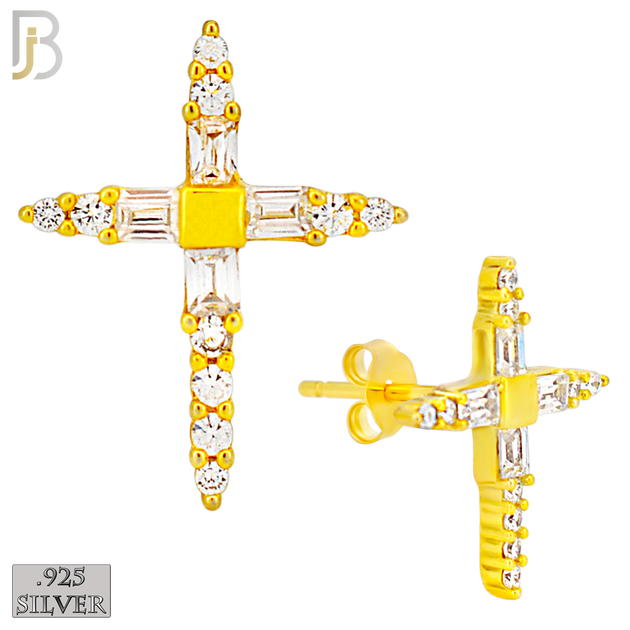 925-ES270 - .925 Sterling Silver Pointed Cross with Zircon Design Earrings Stud image 2