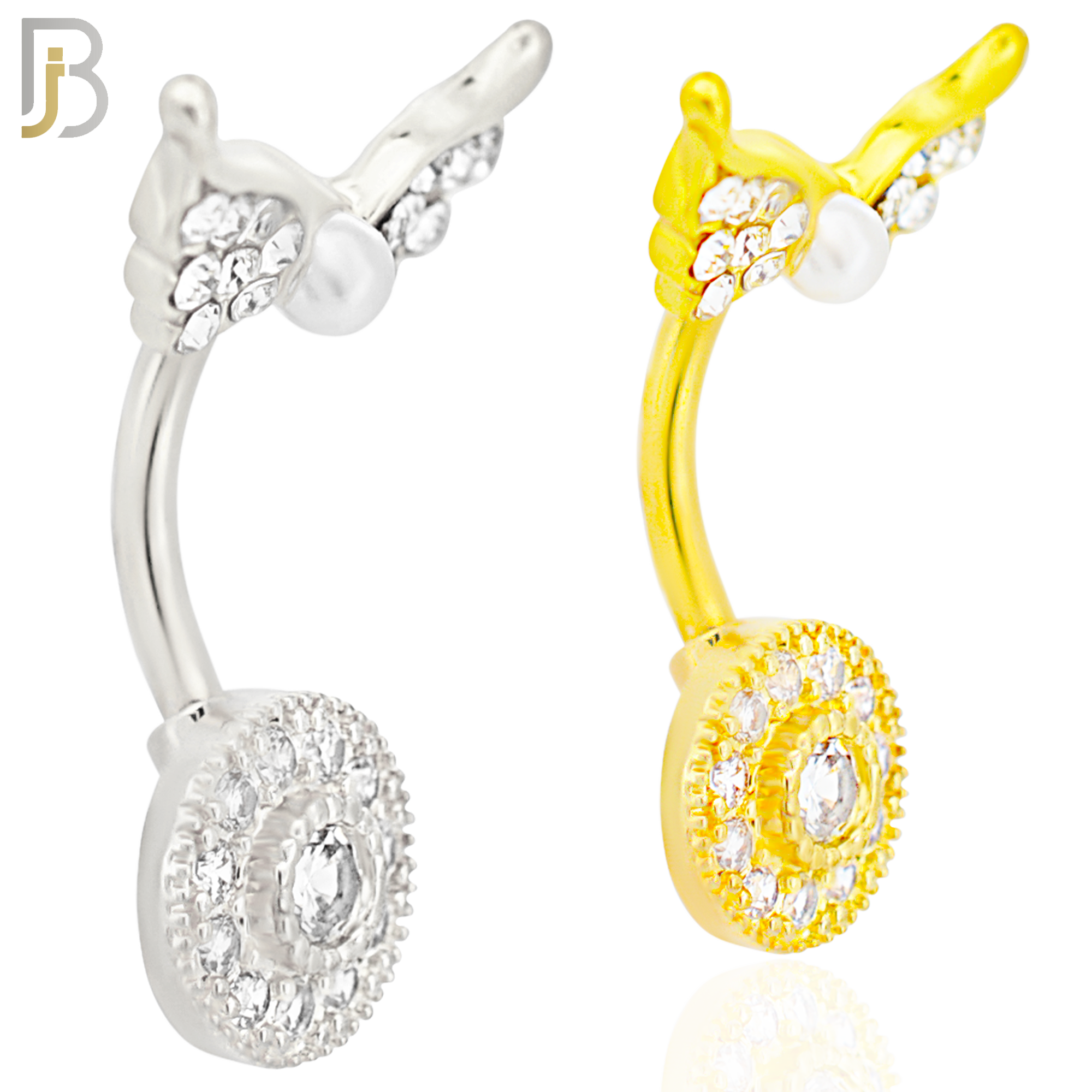 NB90 -  316L Stainless Steel Round  Design CZ Banana Belly Ring and Angel Top Screw image 0