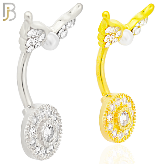 NB90 -  316L Stainless Steel Round  Design CZ Banana Belly Ring and Angel Top Screw image 0