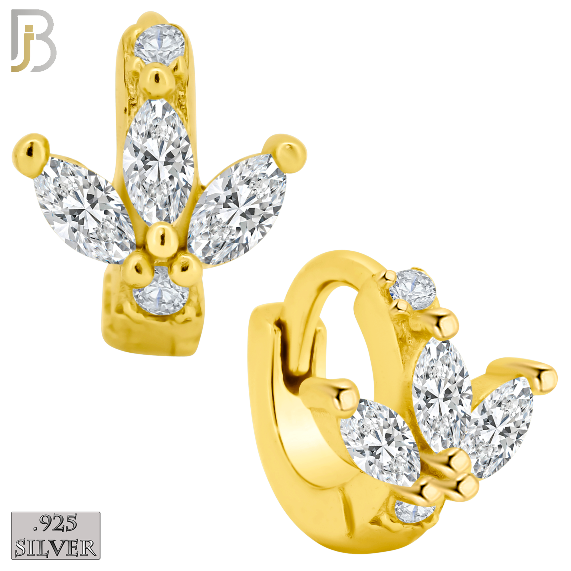 925-ES425 - 925 Sterling Silver Three Leaf CZ Huggies Earrings image 1