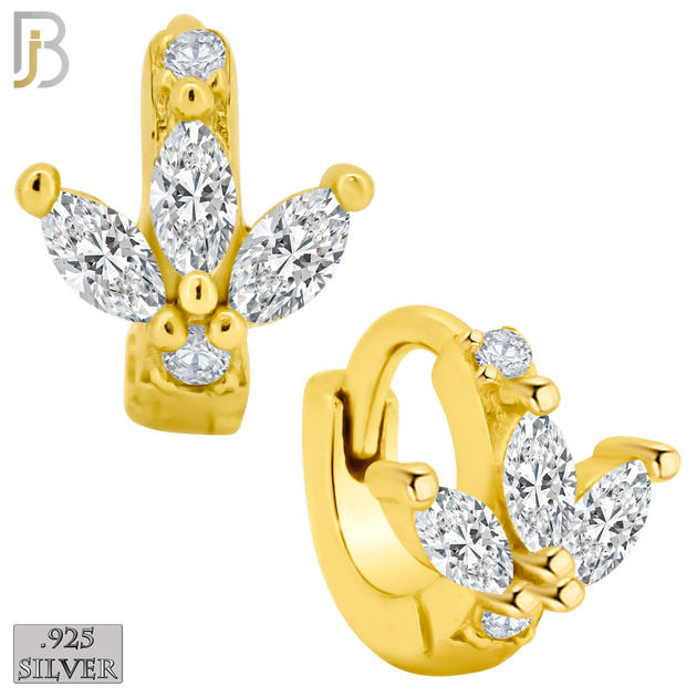 925-ES425 - 925 Sterling Silver Three Leaf CZ Huggies Earrings image 1
