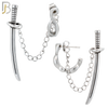 ES289 - 316L Stainless Steel Katana Sword in Chain Earring Stud image 0