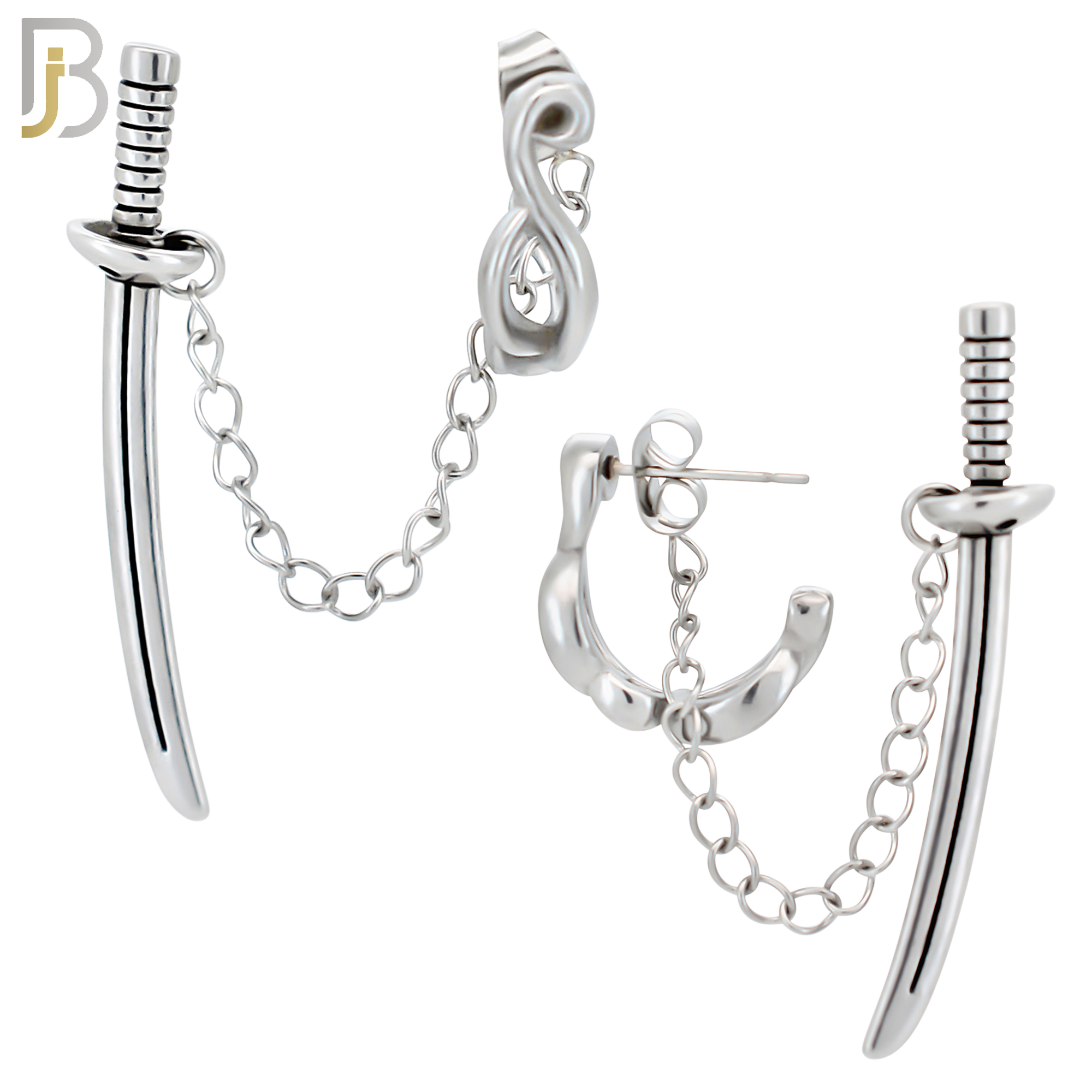 ES289 - 316L Stainless Steel Katana Sword in Chain Earring Stud image 0