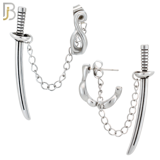ES289 - 316L Stainless Steel Katana Sword in Chain Earring Stud image 0