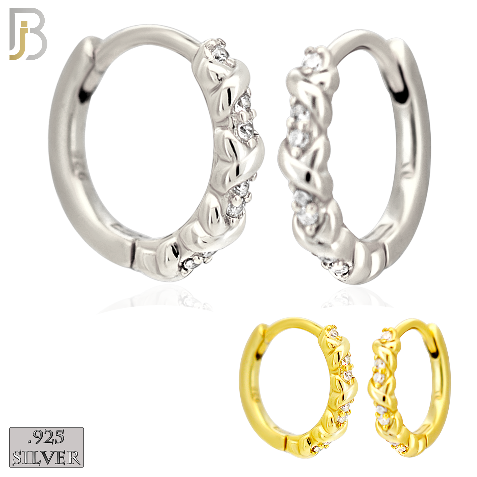 925-ES484 - 925 Sterling Silver 7 CZ Braided Design Hoop Earrings image 0