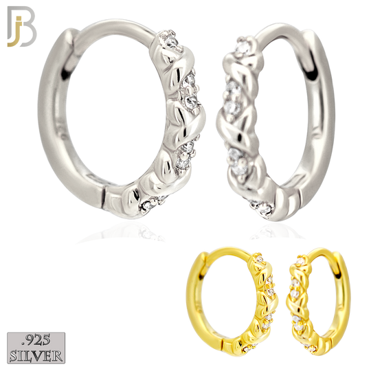 925-ES484 - 925 Sterling Silver 7 CZ Braided Design Hoop Earrings image 0