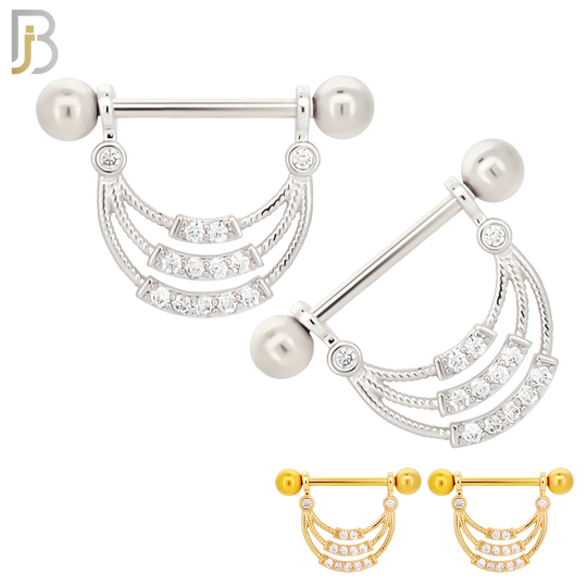 NP27 - 316L Surgical Steel Screw Bar with 3 Layer Curve with Zircon Design Pair image 0