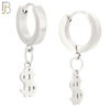 ES135 - Stainless Steel Huggies Hoops Earrings with Dangle Dollar Sign image 1