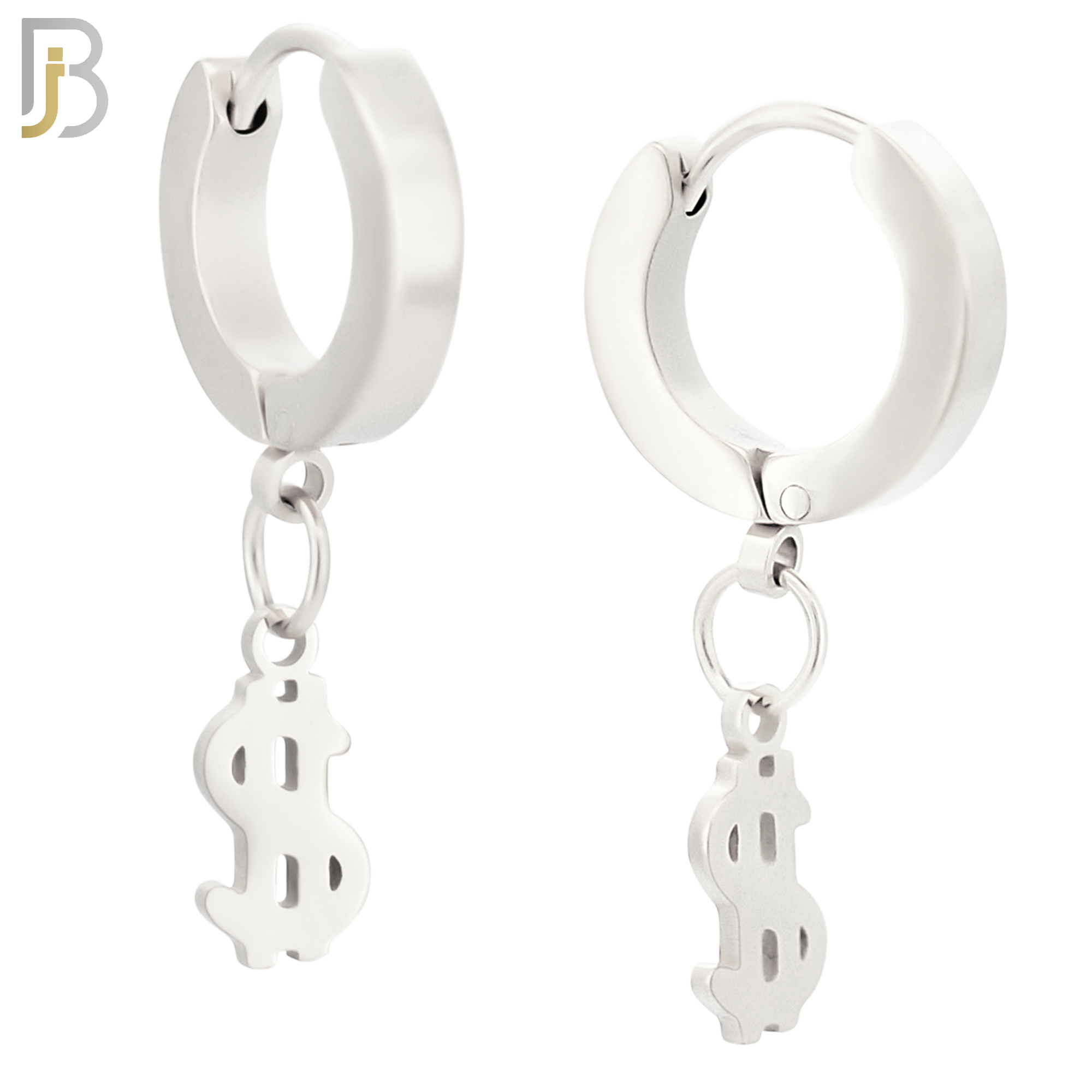 ES135 - Stainless Steel Huggies Hoops Earrings with Dangle Dollar Sign image 1