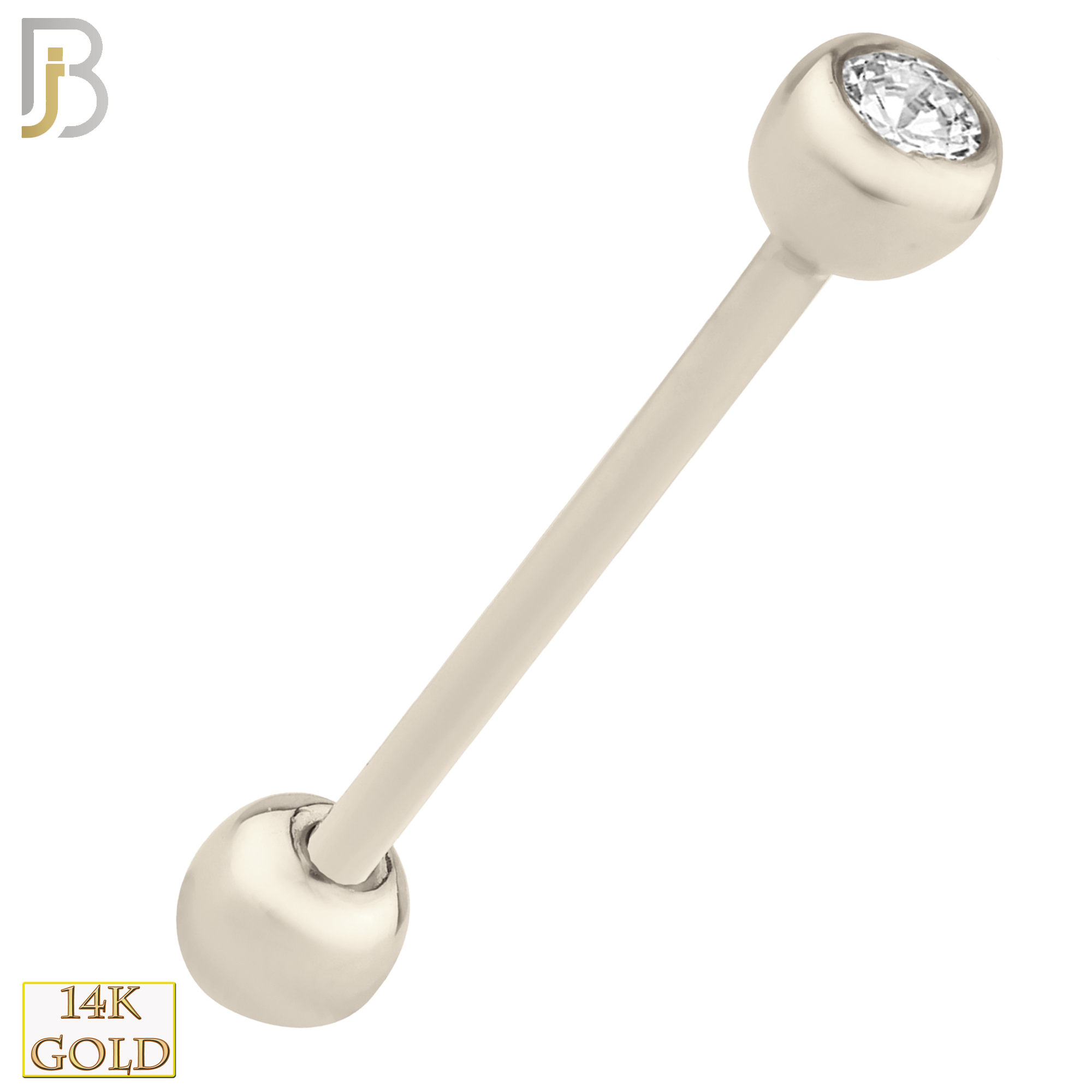 14-BB02W - 14k Solid White Gold Double Gem Barbell External Threaded image