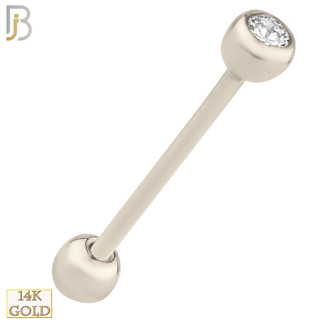 14-BB02W - 14k Solid White Gold Double Gem Barbell External Threaded image