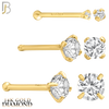 14-NR01D – 20g 14k Solid Gold Prong Setting  Round SI1 Real Diamond Nose Ring Bone image 0