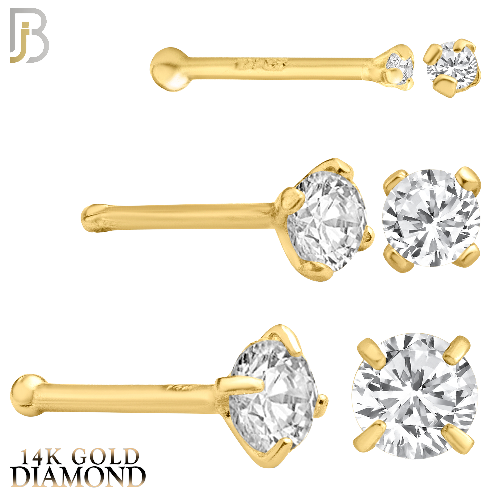 14-NR01D – 20g 14k Solid Gold Prong Setting  Round SI1 Real Diamond Nose Ring Bone image 0