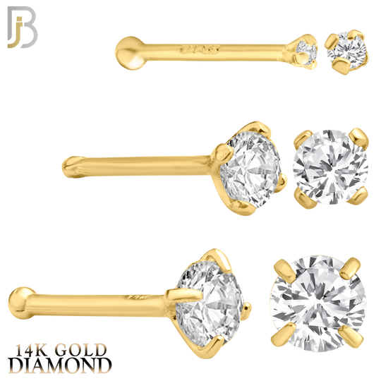 14-NR01D – 20g 14k Solid Gold Prong Setting  Round SI1 Real Diamond Nose Ring Bone image 0