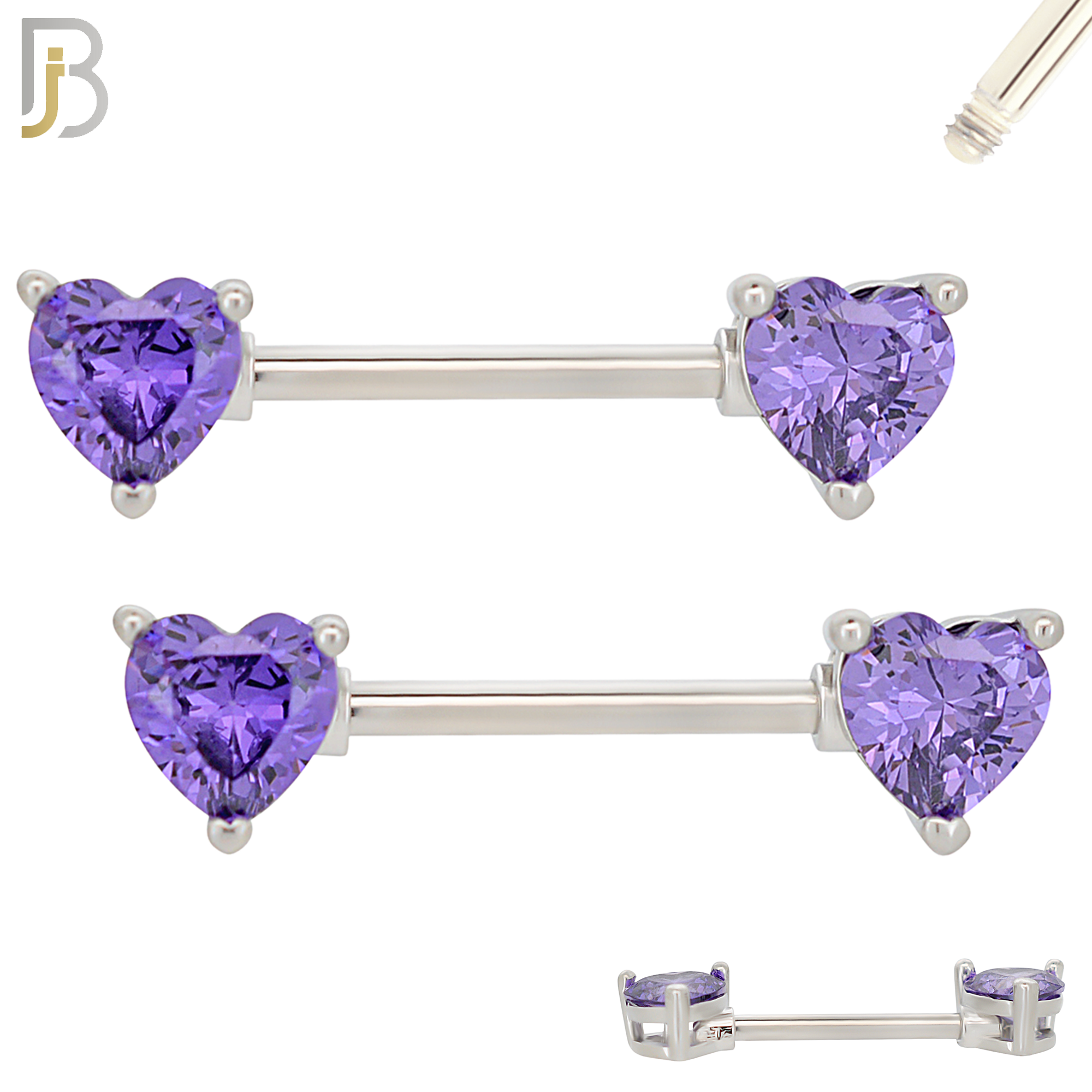 NP03S - 316L Surgical Steel Screw Prong Heart Zircon Nipple Ring Piercing image 3