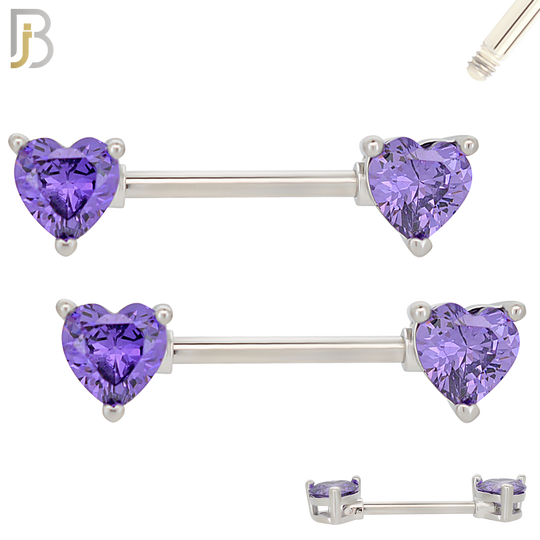 NP03S - 316L Surgical Steel Screw Prong Heart Zircon Nipple Ring Piercing image 3