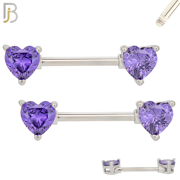 NP03S - 316L Surgical Steel Screw Prong Heart Zircon Nipple Ring Piercing image 3