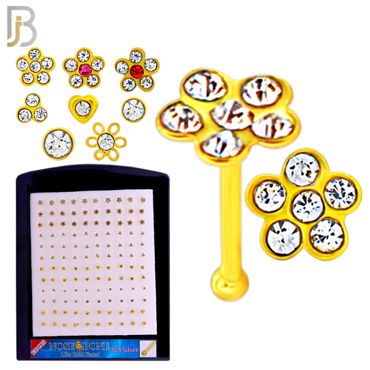 925-PK-NR08BY - 120 pcs, 18k Gold Plated Sterling Silver Nose Bones, 22g Thickness,  Assorted Shapes Tops Packages image 1