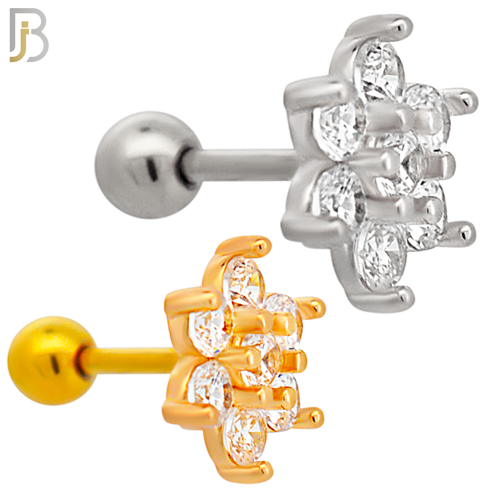TB87 - 316L Stainless Steel Flower with CZ Tragus/Cartilage Barbell (PACK OF 6) image 0
