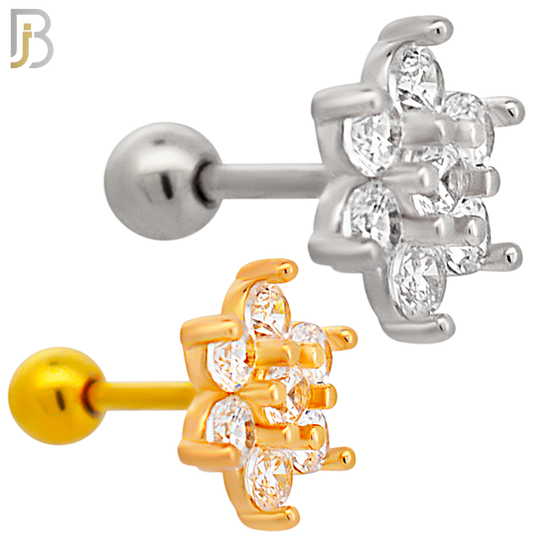 TB87 - 316L Stainless Steel Flower with CZ Tragus/Cartilage Barbell (PACK OF 6) image 0