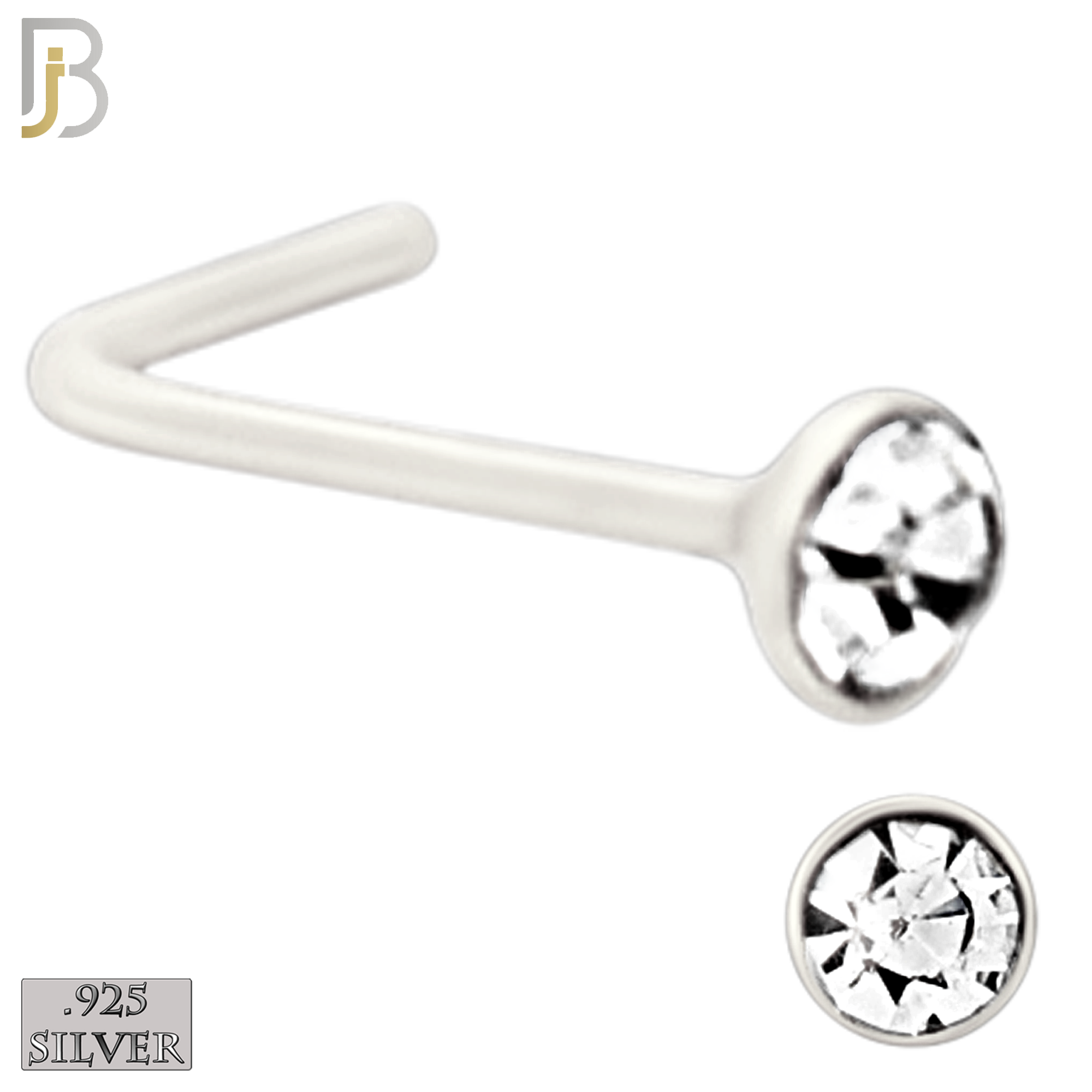 925-PK-NR06S-3C2 - Mixed of 2, 2.5, 3mm Clear CZ 22g Thickness  925 Sterling Silver Nose Studs, L-Shape Press Fit Packages Pack of 120. image 3