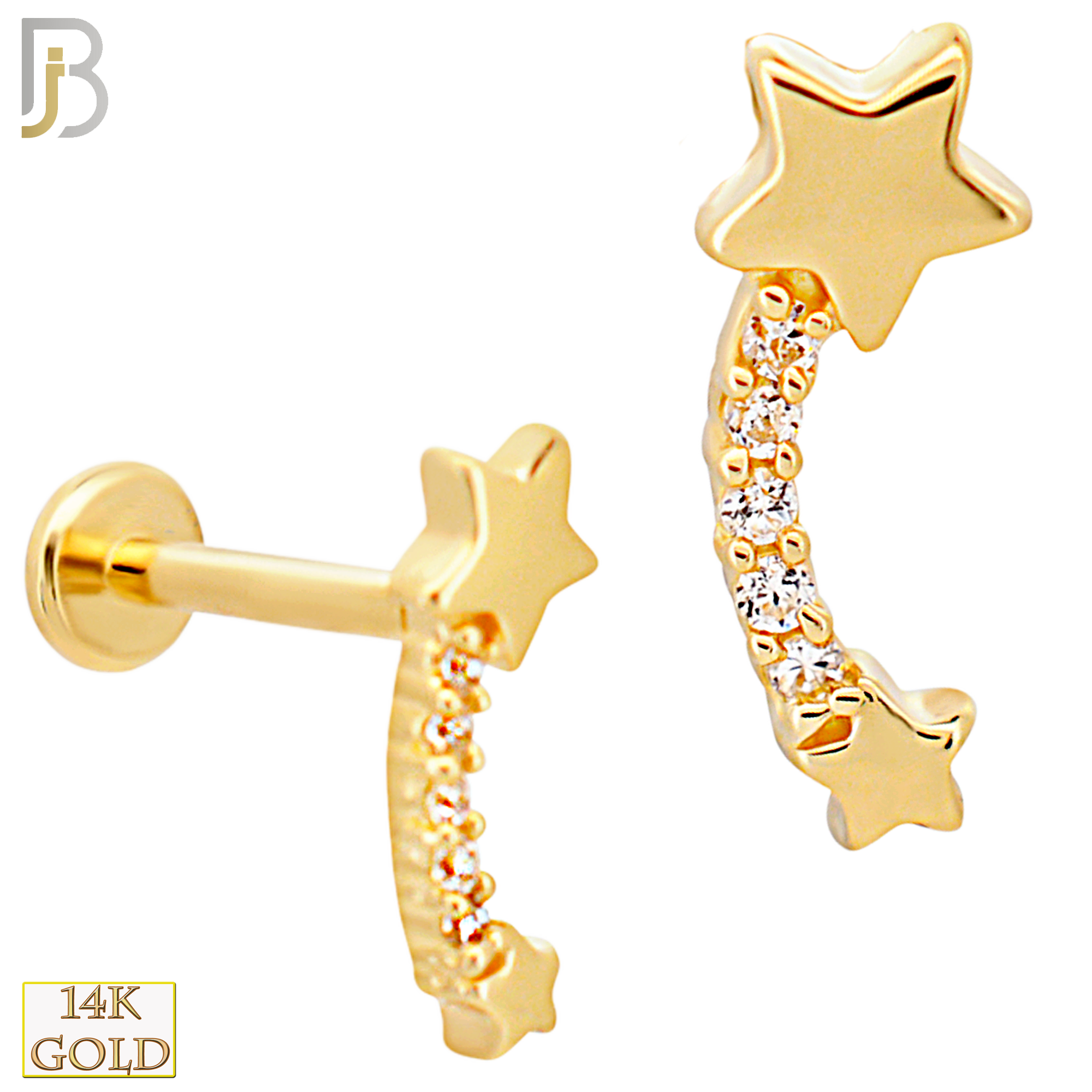 14-LB101 - 14k Yellow Gold Shooting Star with Multi CZ Labret image 0