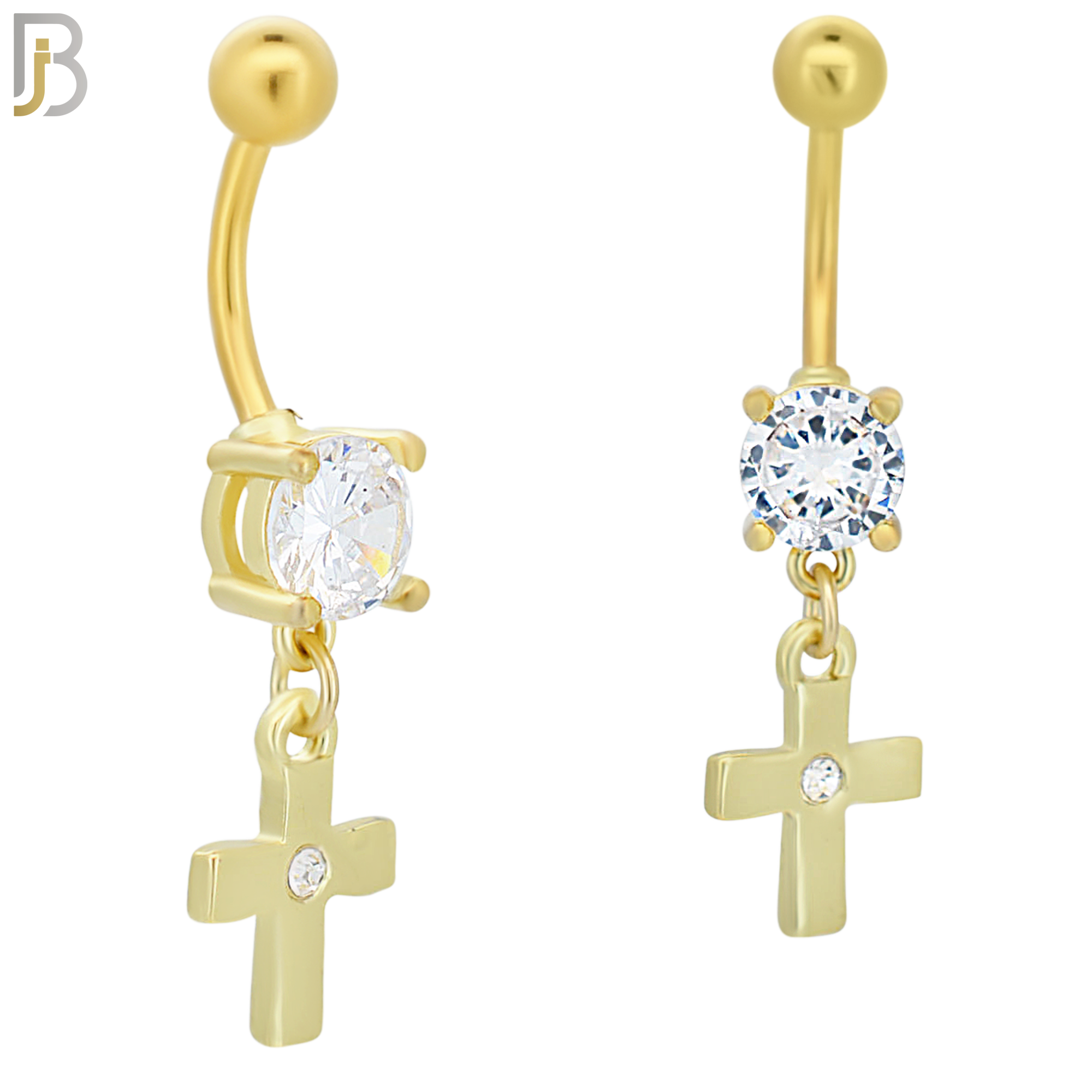 N0110  - 316L Stainless Steel Dangling Plain Cross with Center Zircon Belly Ring image 2