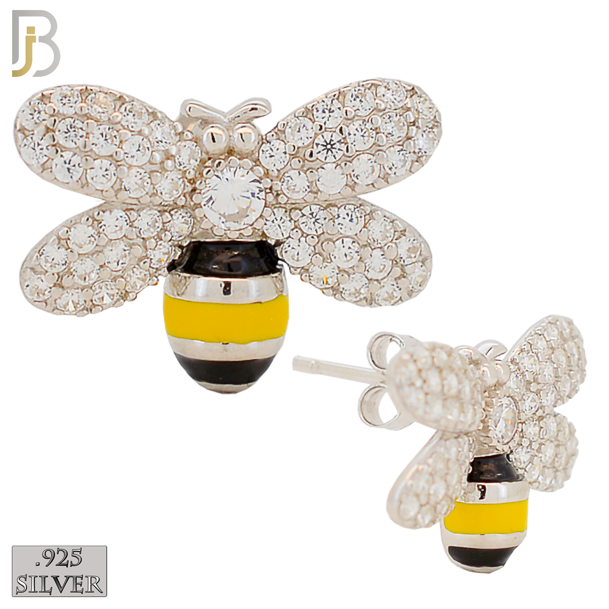 925-ES70 - .925 Sterling Silver Bee Design with Zircon Earring Stud image 0