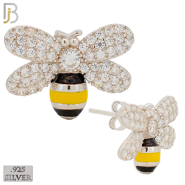 925-ES70 - .925 Sterling Silver Bee Design with Zircon Earring Stud image 0