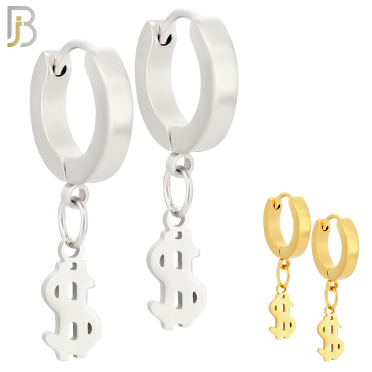 ES135 - Stainless Steel Huggies Hoops Earrings with Dangle Dollar Sign image 0