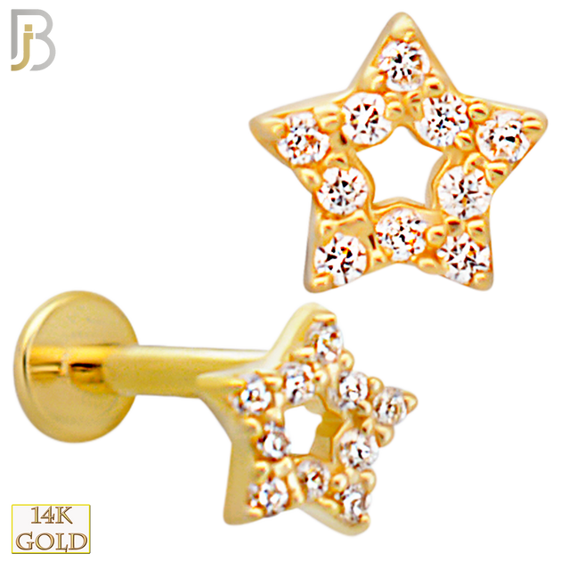14-LB104 - 14k Yellow Gold Hollow Star with Multi CZ Labret image 0