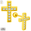 925-ES368 - Screw Ball Back - .925 Sterling Silver Cross Stud Earrings - Small image 2