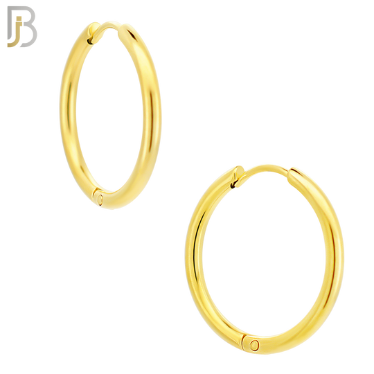 ES95G - 316L Stainless Steel Gold Plated 2mm Thickness Plain Hoops Design Huggies Clip On image 5