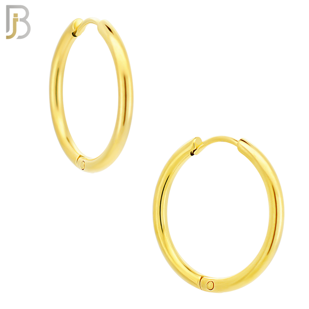 ES95G - 316L Stainless Steel Gold Plated 2mm Thickness Plain Hoops Design Huggies Clip On image 5