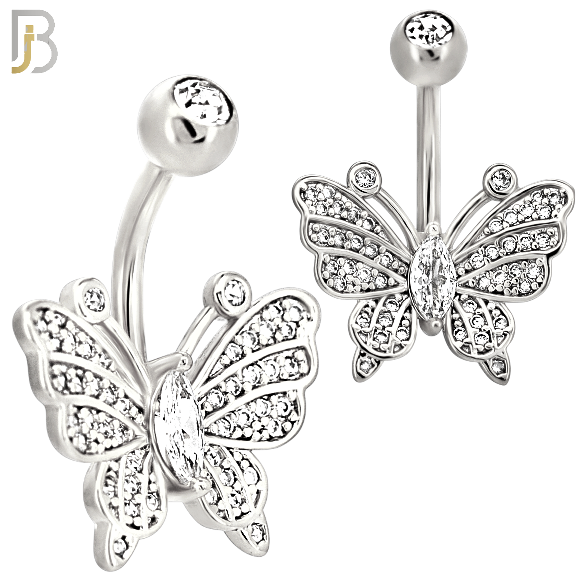 NB115 - 316L Surgical Steel Butterfly with Marquise CZ Center Belly Ring image 1