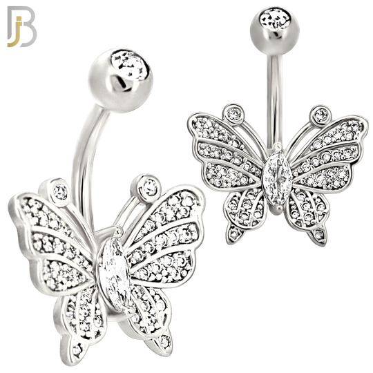 NB115 - 316L Surgical Steel Butterfly with Marquise CZ Center Belly Ring image 1