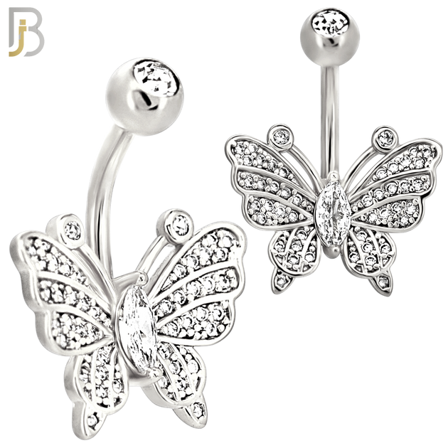 NB115 - 316L Surgical Steel Butterfly with Marquise CZ Center Belly Ring image 1