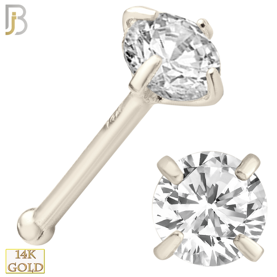14-NR01CW-20 - 20g Thickness 14k Solid White Gold Prong Setting  Round Cubic Zircona Nose Bone image 4