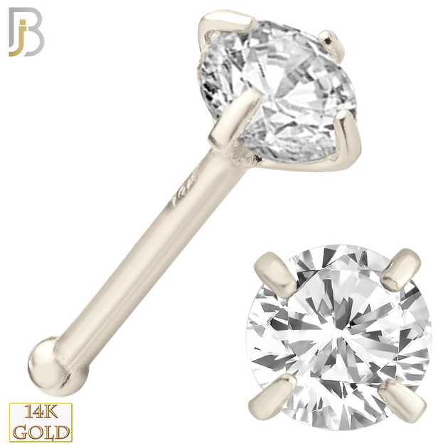 14-NR01CW-20 - 20g Thickness 14k Solid White Gold Prong Setting  Round Cubic Zircona Nose Bone image 4