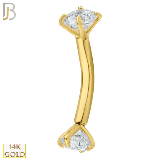 14-EC04 - 14k Solid Gold Eyebrow Prong Setting Zircon Design Internal Threaded Screw image 0