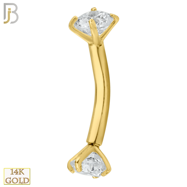 14-EC04 - 14k Solid Gold Eyebrow Prong Setting Zircon Design Internal Threaded Screw image 0