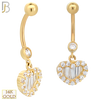 14-N003 - 14k Solid Gold Heart with Zircon and Baguette Zircon Design Banana Belly Ring image 1