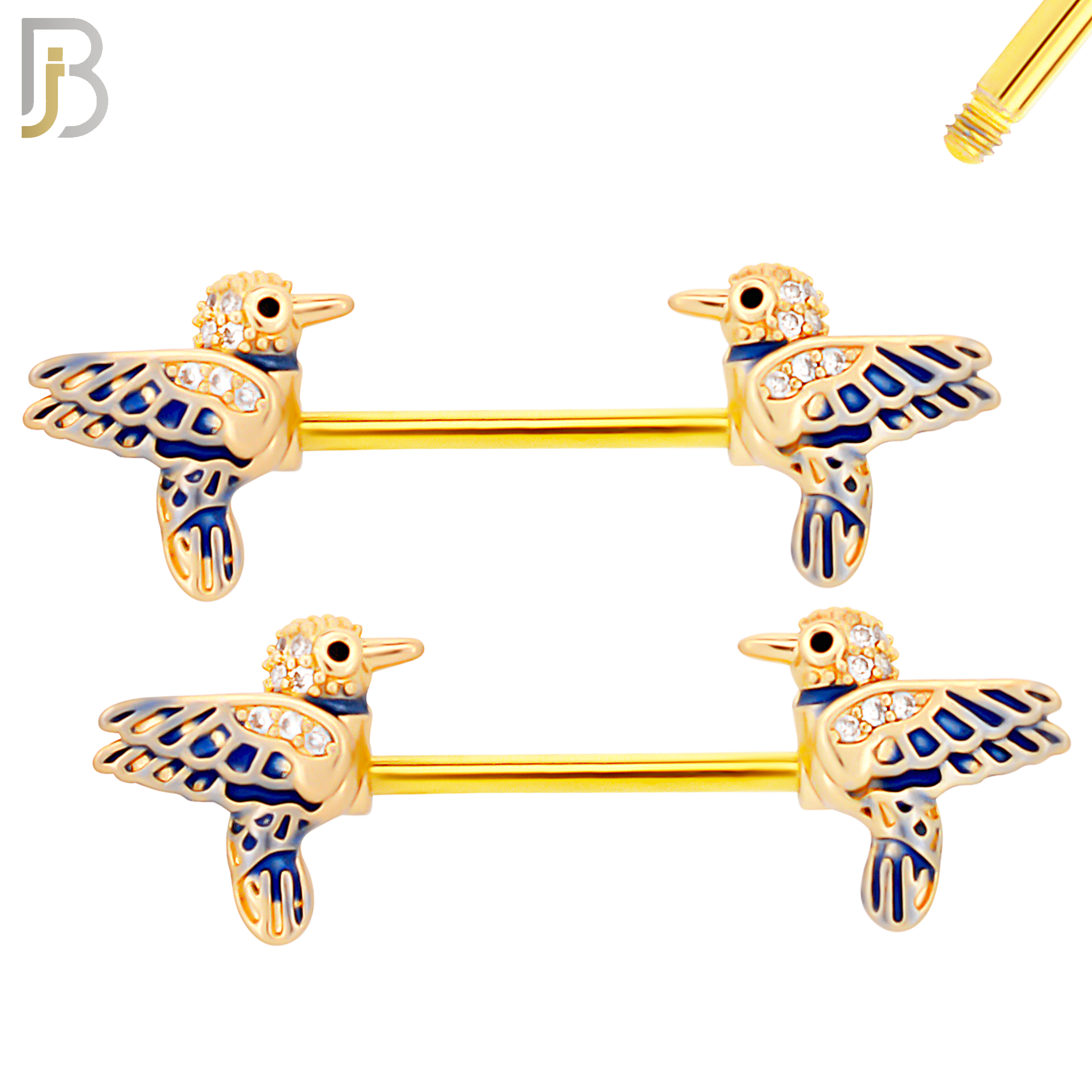 NP56 - 316L Surgical Steel Blue Bird Design Nipple Rings Pair Externally Threaded image 2